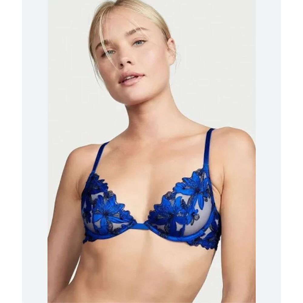 Victoria's Secret Blue Floral Embroidered Underwire Bra